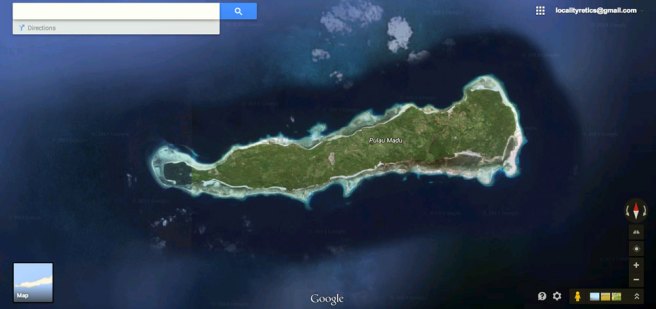 Palua, Madu, Indonesia. Overhead view from Google Maps. A few villages can be seen in the satellite view.